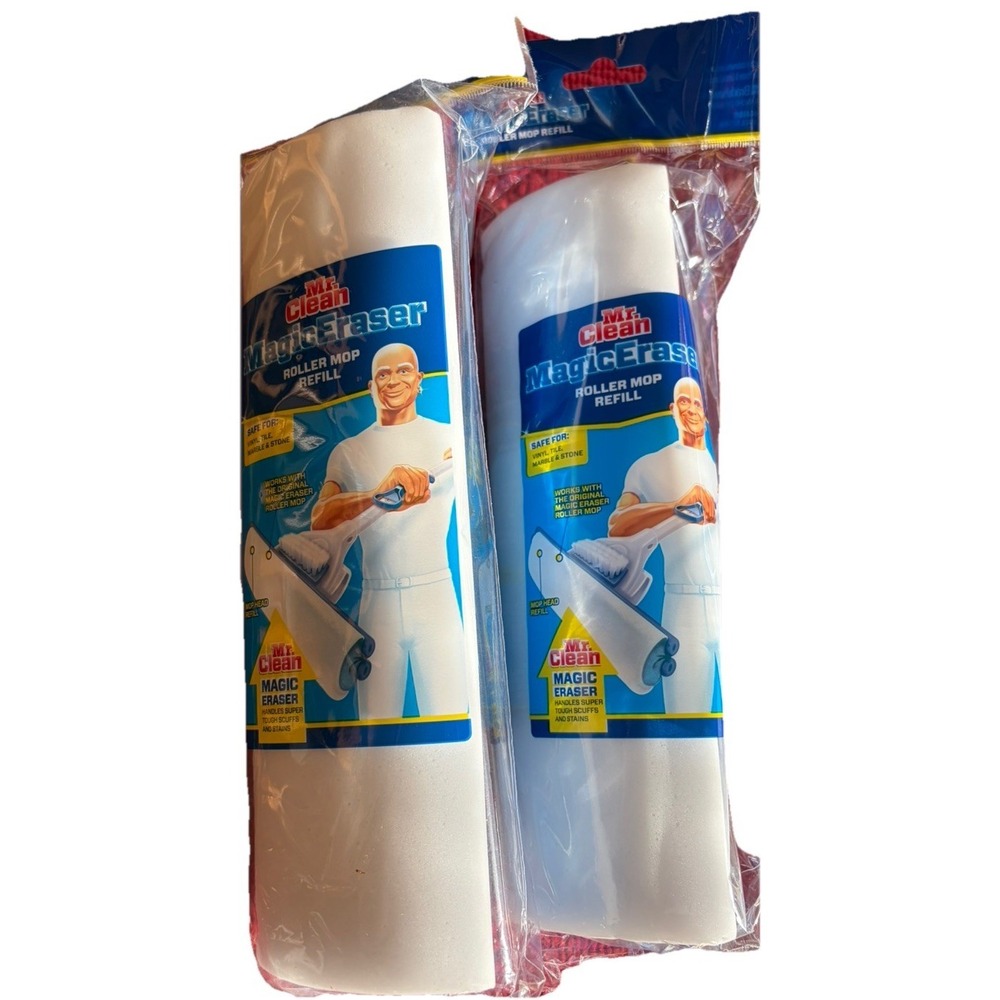 5 Pack Mr. Clean Magic Eraser Blue & White Roller Mop Refill Shoe cleaner basebo - Picture 2 of 4